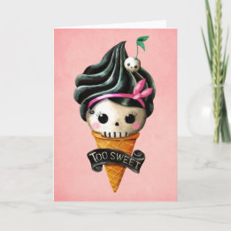 Girly Skull Ice Creme Cone Karte