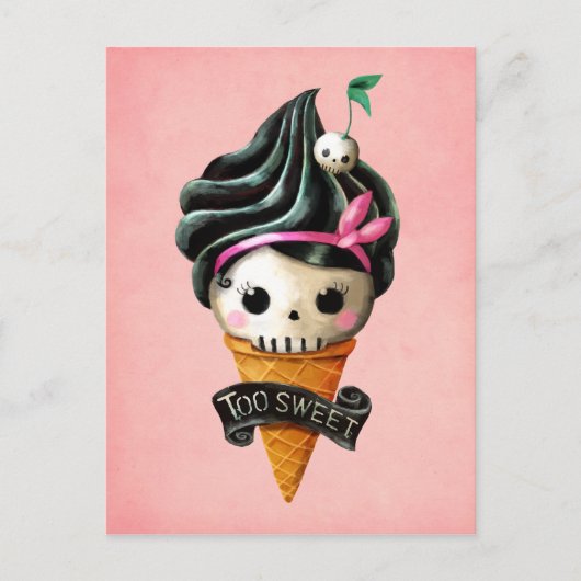 Girly Skull Ice Creme Cone Postkarte (Vorderseite)