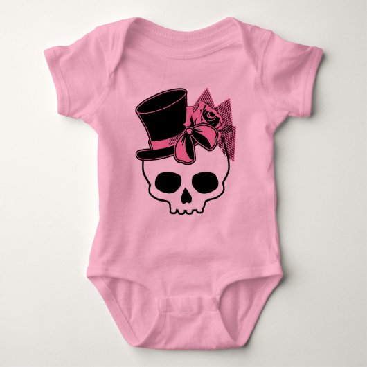 Girly Skull mit Hut und Rosa Bow Baby Strampler (Vorderseite)