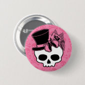 Girly Skull mit Hut und Rosa Bow Button (Vorne & Hinten)