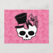 Girly Skull mit Hut und Rosa Bow Postkarte (Vorderseite)