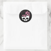 Girly Skull mit Hut und Rosa Bow Runder Aufkleber (Tasche)