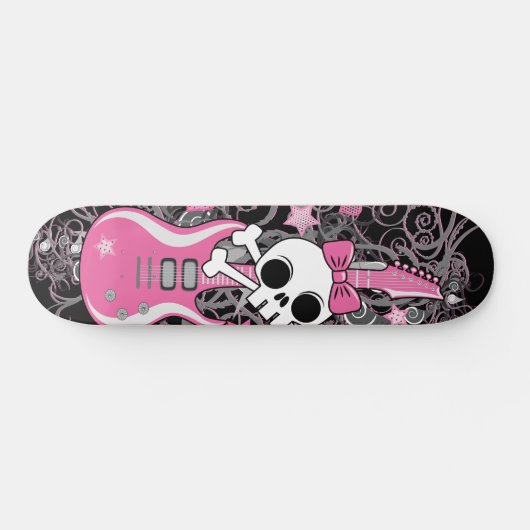 Girly Skull mit rosa Gitarre Skateboard (Horizontal)