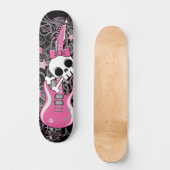 Girly Skull mit rosa Gitarre Skateboard (Vorderseite)