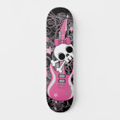 Girly Skull mit rosa Gitarre Skateboard (Vorderseite)