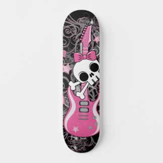 Girly Skull mit rosa Gitarre Skateboard