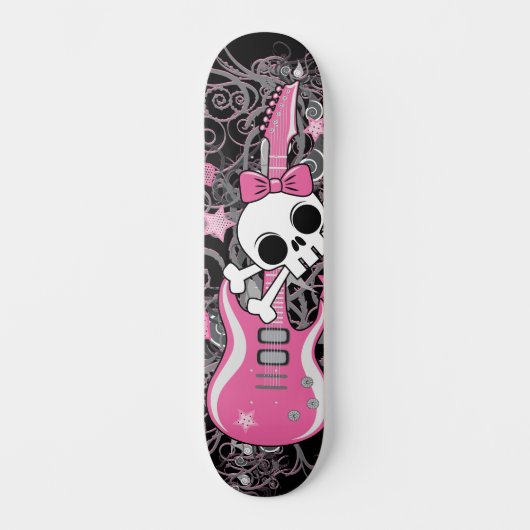 Girly Skull mit rosa Gitarre Skateboard (Vorderseite)