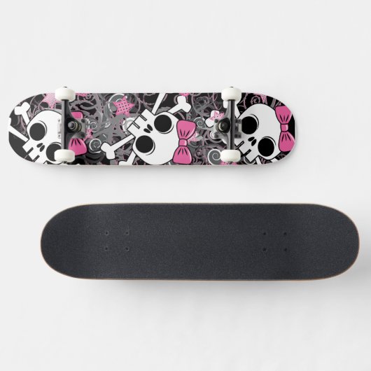 Girly Skull und Crossbones Skateboard (Horizontal)