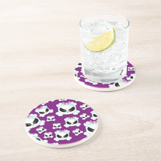 Girly Skullz Sandstein Untersetzer (Seite)