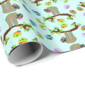 Girly Sloth (blau) Matte Wrapping Paper, 30" x 6' Geschenkpapier (Rolleneckpunkt)