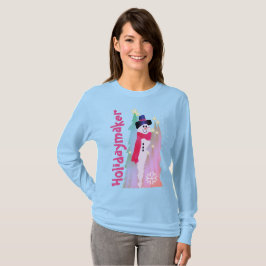 Girly Snowman mit rosafarbenem Schneeflockenmuster T-Shirt