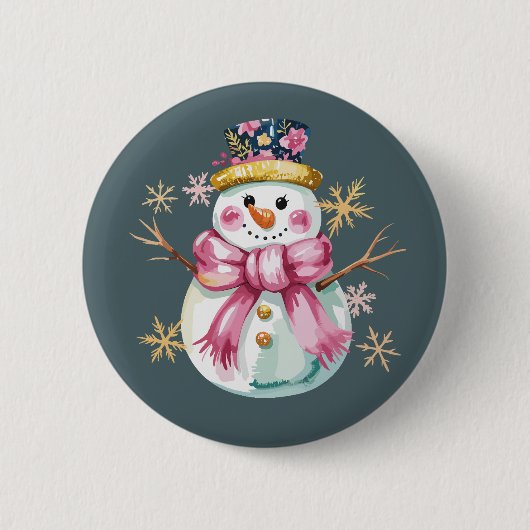 Girly Snowman Winterurlaub Weihnachten Niedlich Button (Vorderseite)