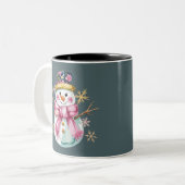 Girly Snowman Winterurlaub Weihnachten Niedlich Zweifarbige Tasse (Vorderseite Links)