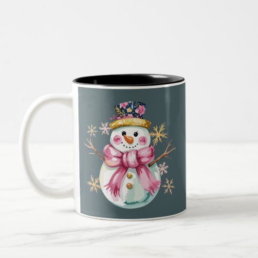 Girly Snowman Winterurlaub Weihnachten Niedlich Zweifarbige Tasse (Links)