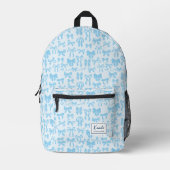 Girly Soft Blue Coquette Bow mit Namen Bedruckter Rucksack (Vorderseite)