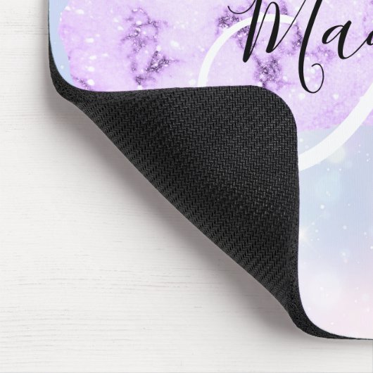 Girly Sparkly Unicorn Rainbow Hearts Monogram Mousepad (Ecke)