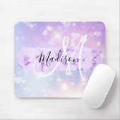 Girly Sparkly Unicorn Rainbow Hearts Monogram Mousepad (Mit Mouse)