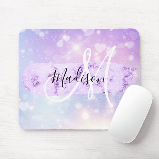 Girly Sparkly Unicorn Rainbow Hearts Monogram Mousepad (Mit Mouse)