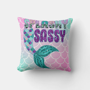 Girly Splashy Sassy Pink Lila Green Mermaid Schwan Kissen