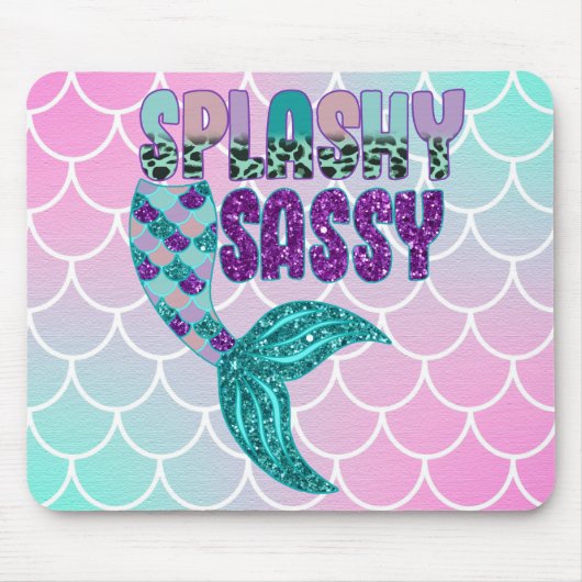 Girly Splashy Sassy Pink Lila Green Mermaid Schwan Mousepad (Vorne)