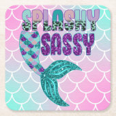 Girly Splashy Sassy Pink Lila Green Mermaid Schwan Rechteckiger Pappuntersetzer (Vorderseite)