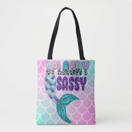 Girly Splashy Sassy Pink Lila Green Mermaid Schwan Tasche (Vorderseite)