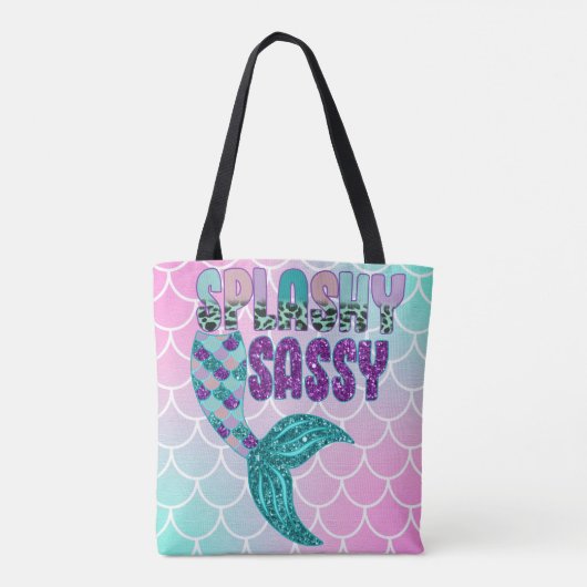 Girly Splashy Sassy Pink Lila Green Mermaid Schwan Tasche (Rückseite)