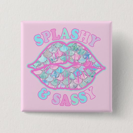 Girly Splashy & Sassy Pink Türkise Mermaid Kiss Button (Vorderseite)