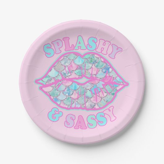 Girly Splashy & Sassy Pink Türkise Mermaid Kiss Pappteller (Vorderseite)