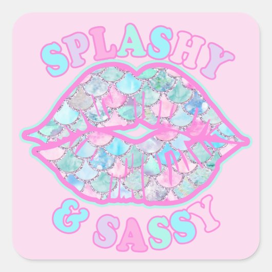 Girly Splashy & Sassy Pink Türkise Mermaid Kiss Quadratischer Aufkleber (Vorderseite)