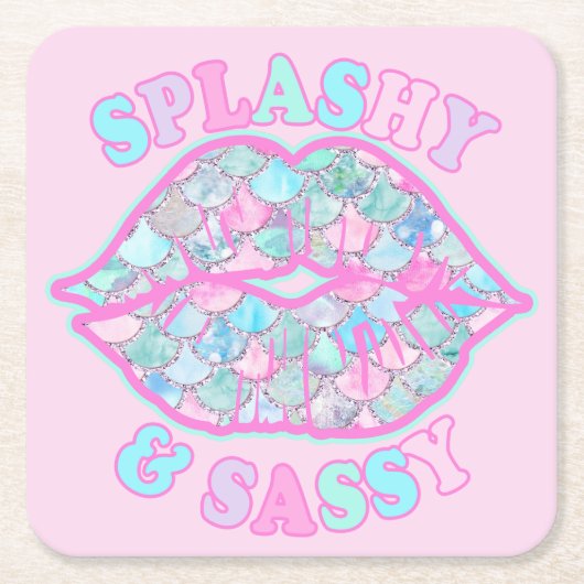 Girly Splashy & Sassy Pink Türkise Mermaid Kiss Rechteckiger Pappuntersetzer (Vorderseite)