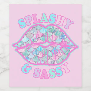 Girly Splashy & Sassy Pink Türkise Mermaid Kiss Weinetikett