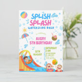 Girly Splish Splash Birthday Pool Party Geburtstag Einladung (Stehend Vorderseite)