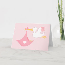 Girly Stork mit einem kleinen Pink-Kuchen Karte