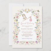 Girly Stork Wildblume Garden Girl Babydusche Einladung (Vorderseite)