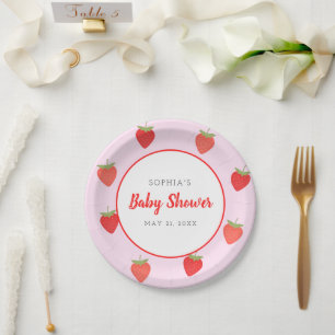 Girly Strawberry Pink Baby Dusche Pappteller