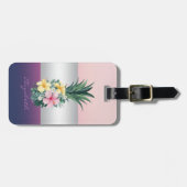 Girly Stripe, Ananas, tropische Blume Gepäckanhänger (Vorderseite horizontal)