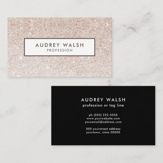 Girly Stylish Champagner Rosa Glitzer und Weiß Visitenkarte (Vorne/Hinten)