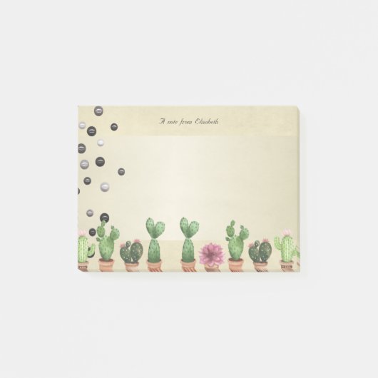 Girly Stylish Elegant Cactus, Pearls - Personalisi Post-it Klebezettel (Vorderseite)