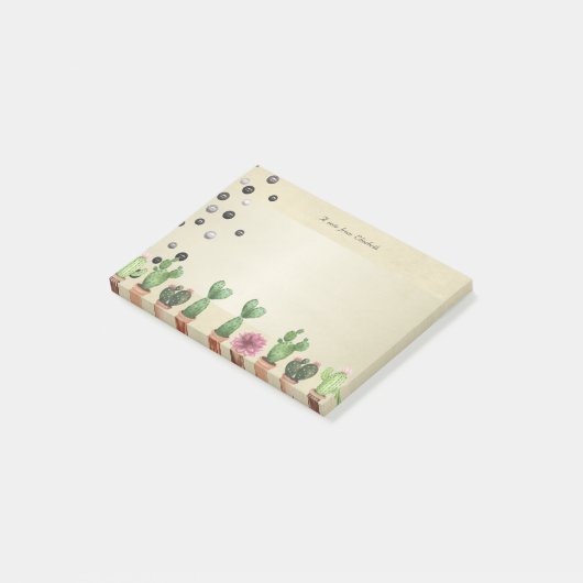 Girly Stylish Elegant Cactus, Pearls - Personalisi Post-it Klebezettel (angewinkelt)
