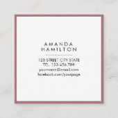 Girly Stylish Fashion ROSE GOLD + weißes Quadrat Quadratische Visitenkarte (Rückseite)