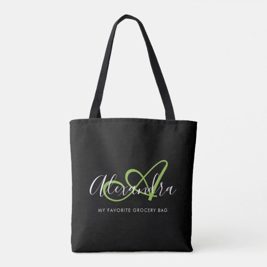 Girly Stylish Green Elegant Script Name Monogram Tasche (Rückseite)