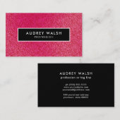 Girly Stylish Imitats Magenta Glitzer Black Visitenkarte (Vorne/Hinten)