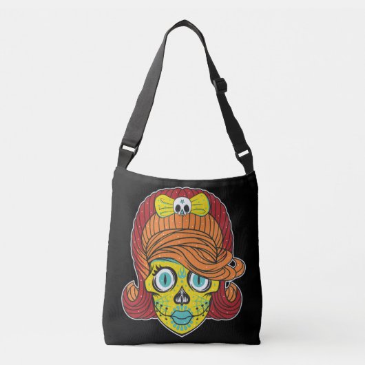 Girly Sugar Skull Illustration Art Tragetaschen Mit Langen Trägern (Vorderseite)
