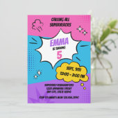 Girly Superhero Birthday Einladung (Stehend Vorderseite)