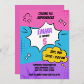 Girly Superhero Birthday Einladung (Vorne/Hinten)