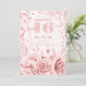 Girly Sweet 16. Marmor Glitzer Rose Gold Floral  Einladung (Stehend Vorderseite)