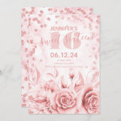 Girly Sweet 16. Marmor Glitzer Rose Gold Floral  Einladung (Vorne/Hinten)