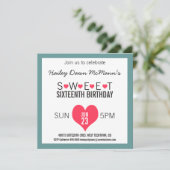 Girly Sweet 16 Party Wählen Sie Grenzfarbe Einladung (Stehend Vorderseite)