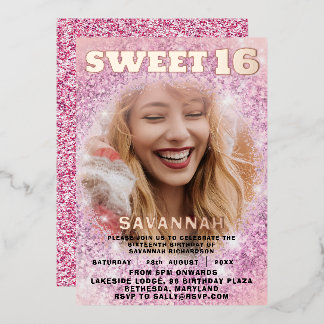 Girly Sweet 16 Rose Gold Calligraphy & Glitzer Folieneinladung